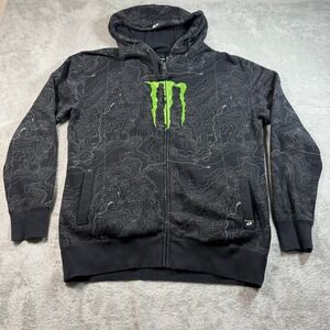 Monster Energy x One Industries Hoodie Mens Large Black AOP Topographic Zip Up